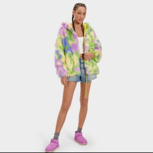 UGG Women's Clove Tie Dye Faux Fur Hooded Jacket size XS/S New With Tags